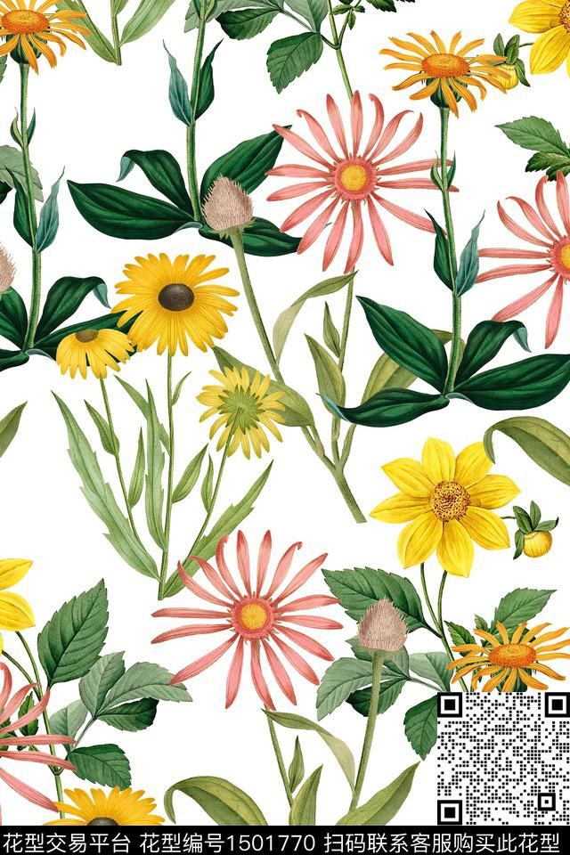 花卉大牌风小清新数码印花华亿平台下载（图片编号: 1501770） - 瓦栏（Walan）