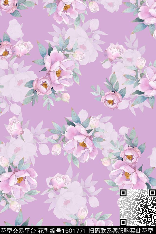 花卉大牌风小清新数码印花华亿平台下载（图片编号: 1501771） - 瓦栏（Walan）