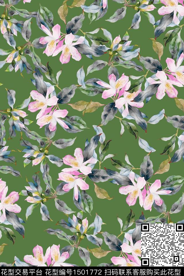 花卉大牌风小清新数码印花华亿平台下载（图片编号: 1501772） - 瓦栏（Walan）