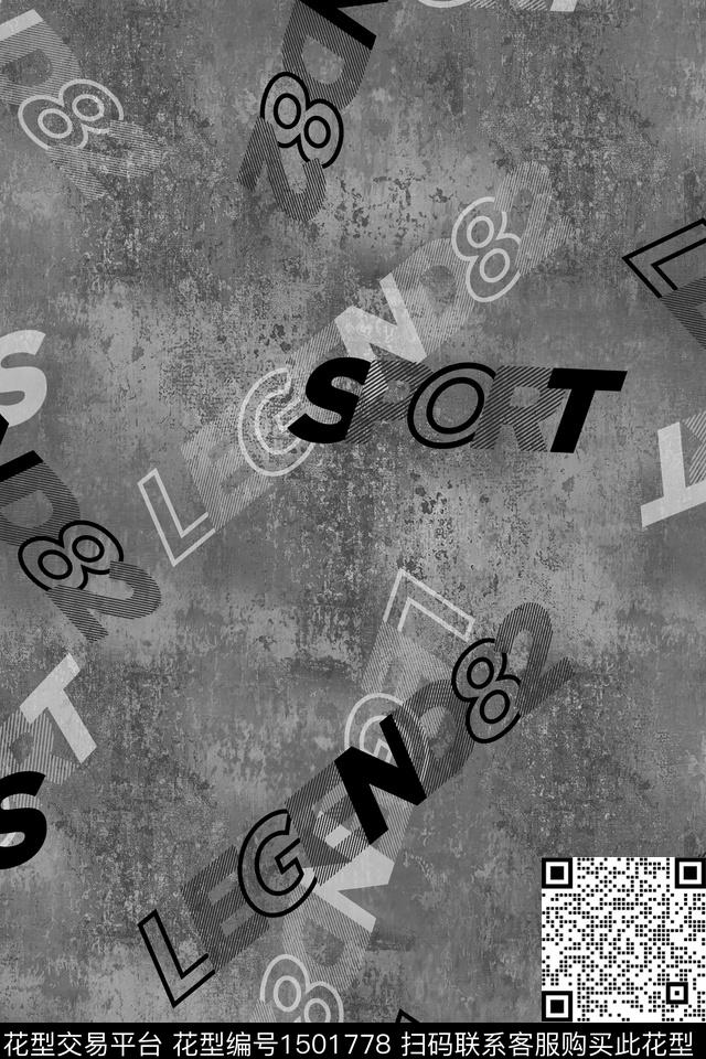 肌理字母男装数码印花华亿平台下载（图片编号: 1501778） - 瓦栏（Walan）