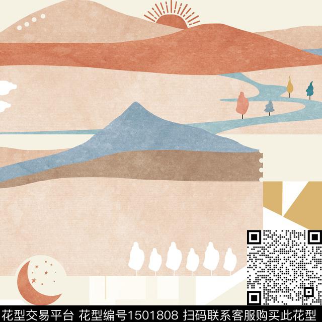 几何写意抽象数码印花华亿平台下载（图片编号: 1501808） - 瓦栏（Walan）