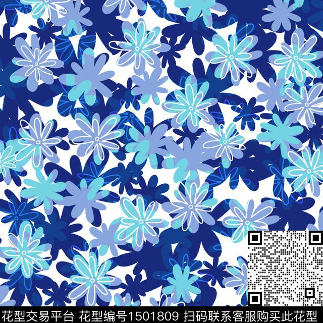 黑底花卉手绘花卉风格化花卉数码印花华亿平台下载（图片编号: 1501809） - 瓦栏（Walan）