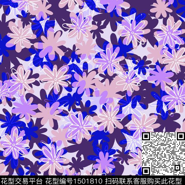 黑底花卉手绘花卉风格化花卉数码印花华亿平台下载（图片编号: 1501810） - 瓦栏（Walan）