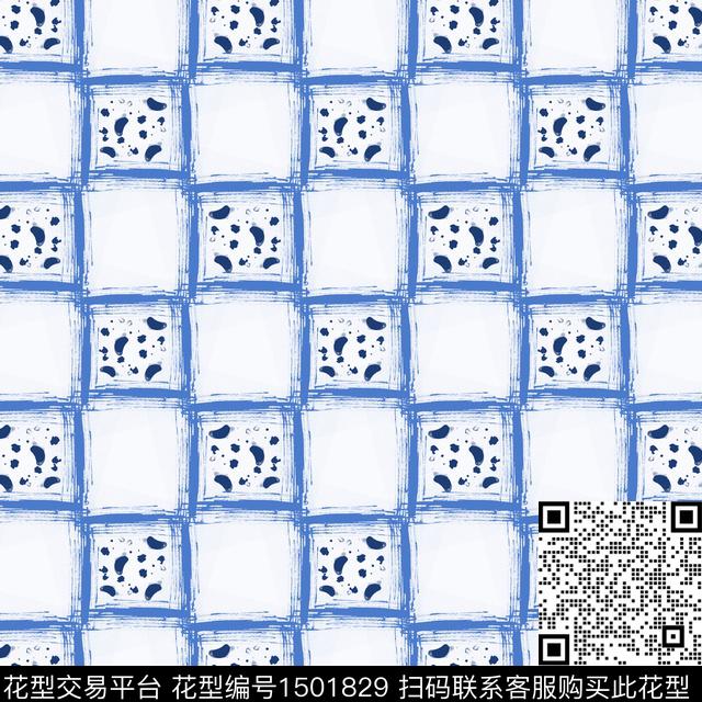 格子男装手绘笔触传统印花华亿平台下载（图片编号: 1501829） - 瓦栏（Walan）