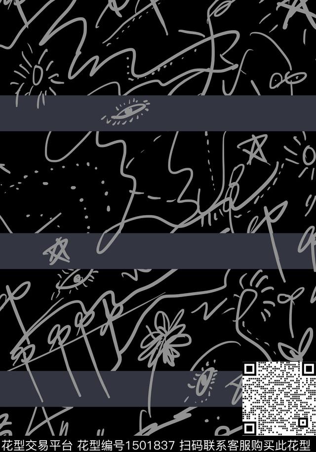 线条抽象男装满版花传统印花华亿平台下载（图片编号: 1501837） - 瓦栏（Walan）