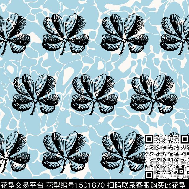 四叶草纹理植物数码印花华亿平台下载（图片编号: 1501870） - 瓦栏（Walan）