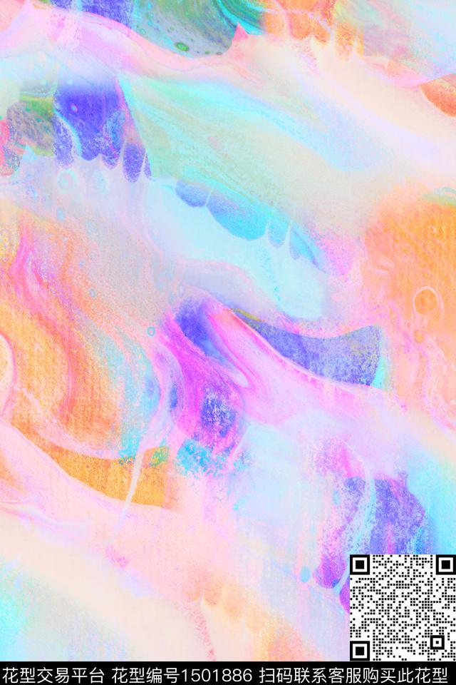 抽象小清新真丝数码印花华亿平台下载（图片编号: 1501886） - 瓦栏（Walan）