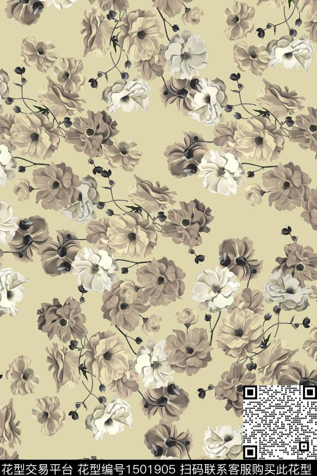 花卉大牌风小清新数码印花华亿平台下载（图片编号: 1501905） - 瓦栏（Walan）