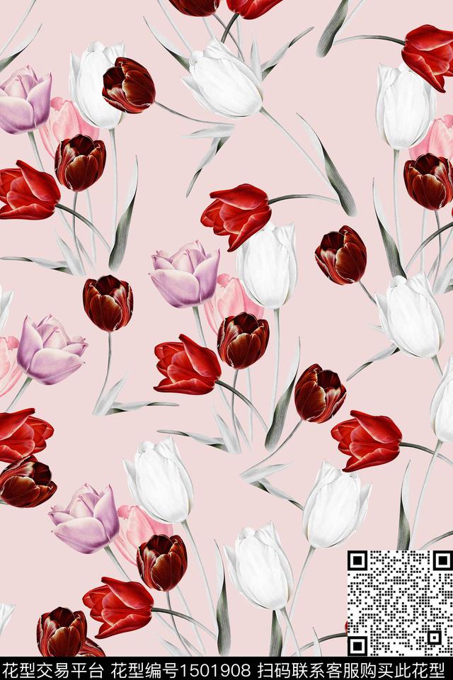 花卉大牌风小清新数码印花华亿平台下载（图片编号: 1501908） - 瓦栏（Walan）