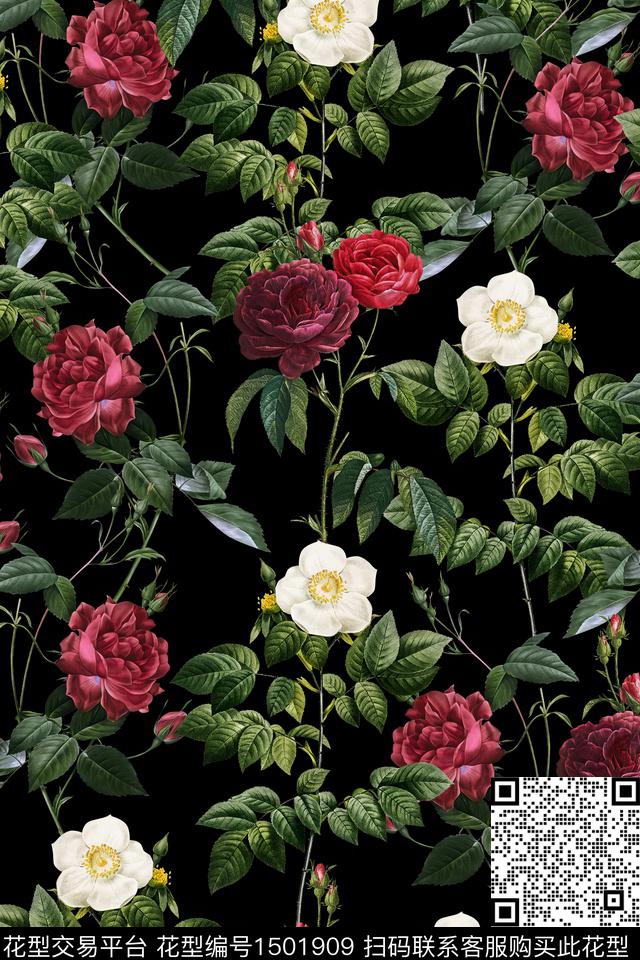 花卉大牌风小清新数码印花华亿平台下载（图片编号: 1501909） - 瓦栏（Walan）