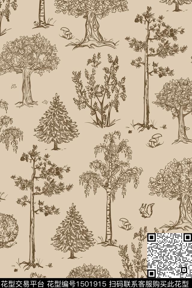 线条画复古抽象数码印花华亿平台下载（图片编号: 1501915） - 瓦栏（Walan）