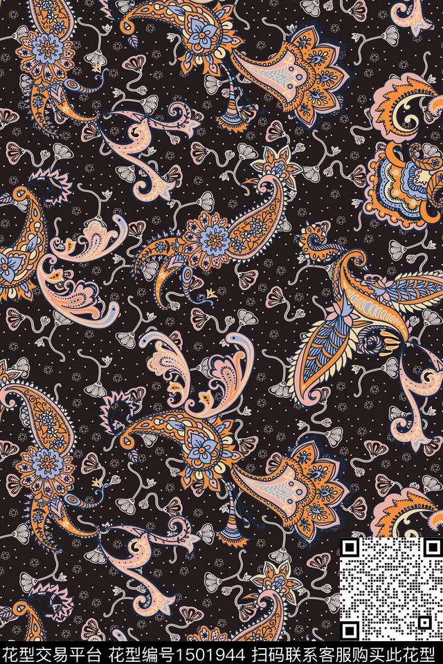 几何佩斯利民族风数码印花华亿平台下载（图片编号: 1501944） - 瓦栏（Walan）