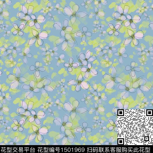 花卉手绘小碎花数码印花华亿平台下载（图片编号: 1501969） - 瓦栏（Walan）