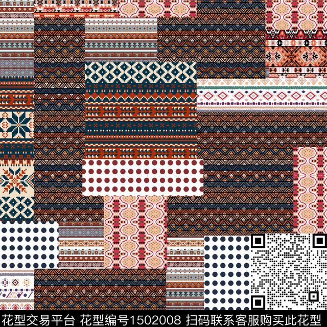 民族风真丝混合拼接数码印花华亿平台下载（图片编号: 1502008） - 瓦栏（Walan）