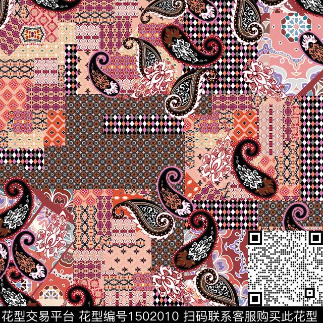 佩斯利民族风真丝数码印花华亿平台下载（图片编号: 1502010） - 瓦栏（Walan）