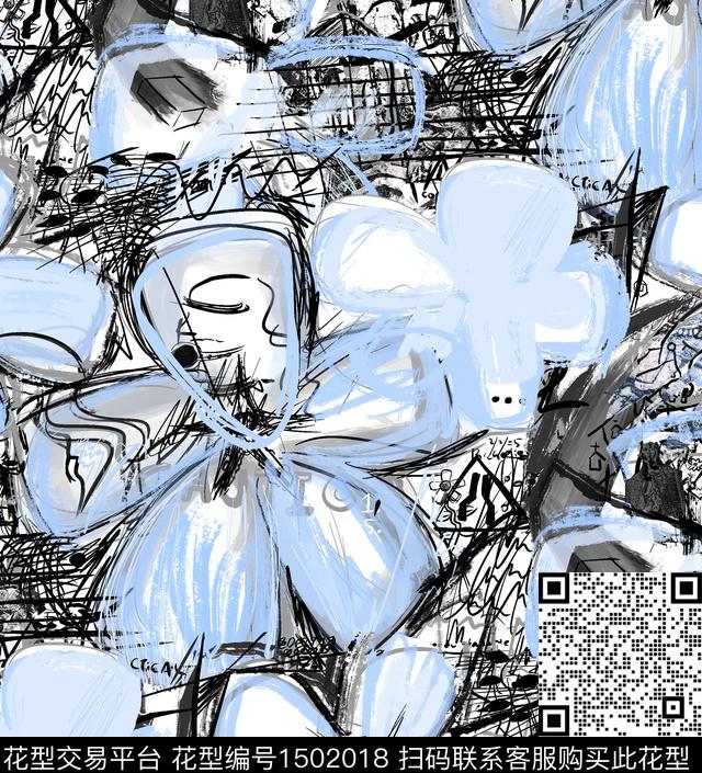 涂鸦趣味搞怪数码印花华亿平台下载（图片编号: 1502018） - 瓦栏（Walan）