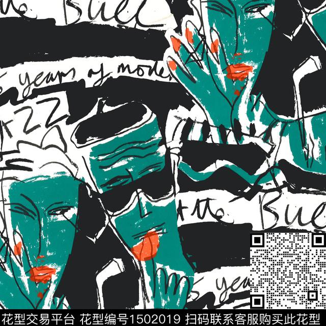 涂鸦趣味搞怪数码印花华亿平台下载（图片编号: 1502019） - 瓦栏（Walan）