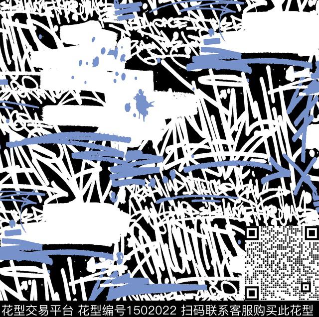 涂鸦黑白华亿平台字母传统印花华亿平台下载（图片编号: 1502022） - 瓦栏（Walan）