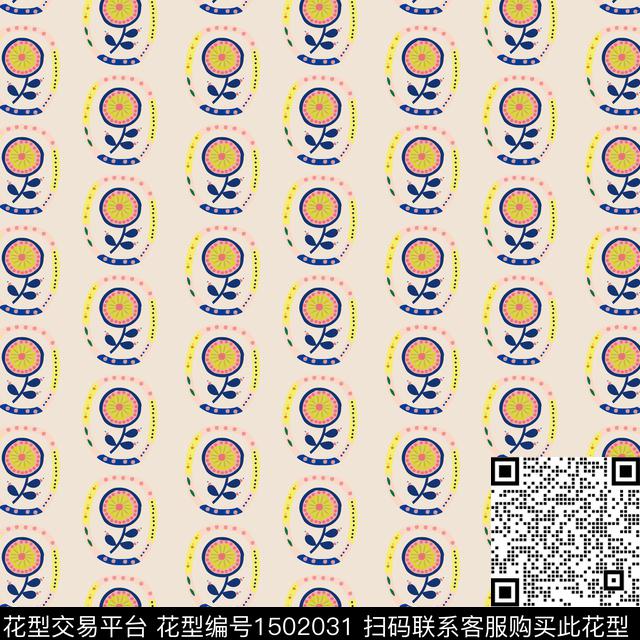 几何花卉年轻女性数码印花华亿平台下载（图片编号: 1502031） - 瓦栏（Walan）