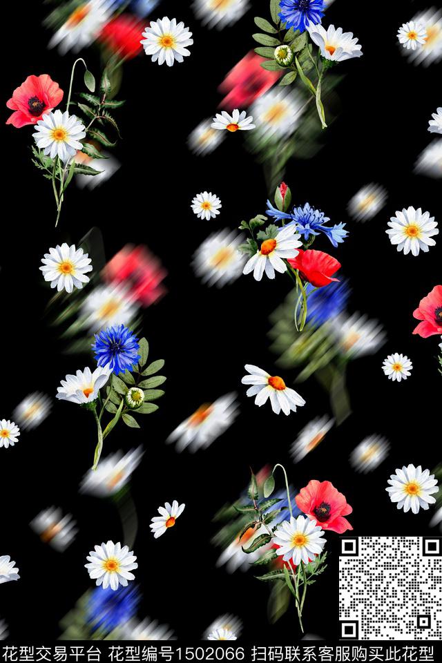 绿植树叶黑底花卉雪纺数码印花华亿平台下载（图片编号: 1502066） - 瓦栏（Walan）