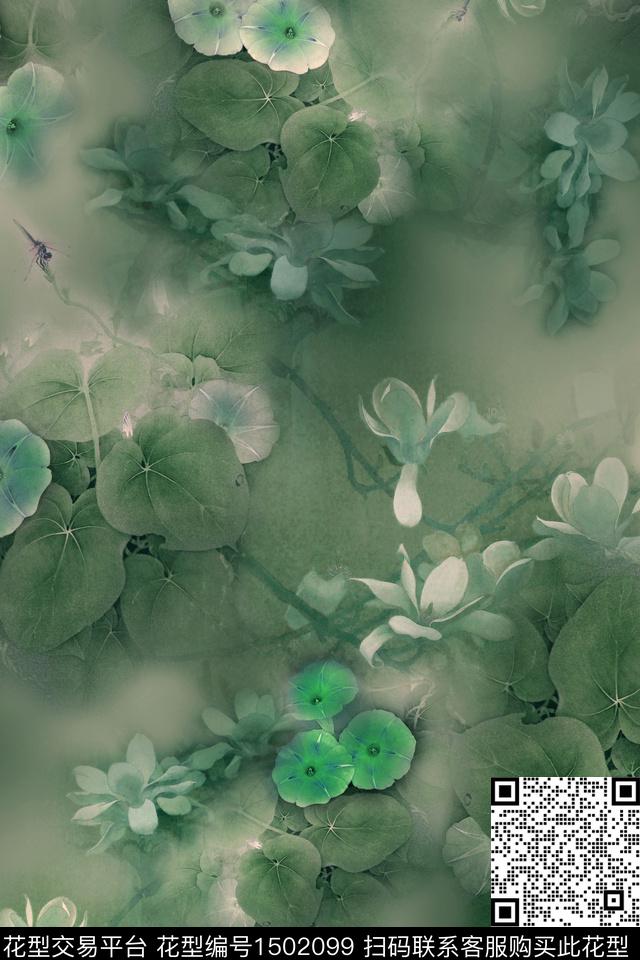渐变植物花卉数码印花华亿平台下载（图片编号: 1502099） - 瓦栏（Walan）