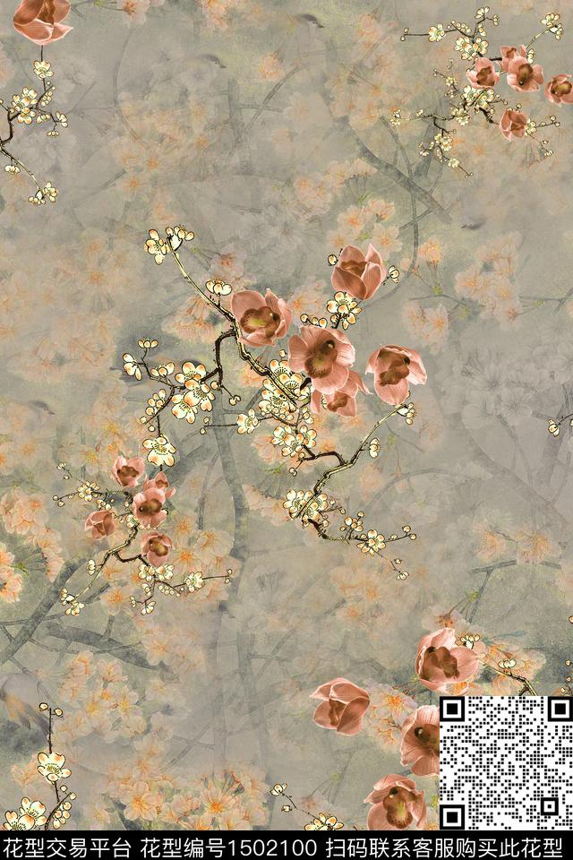 花卉小碎花中老年数码印花华亿平台下载（图片编号: 1502100） - 瓦栏（Walan）