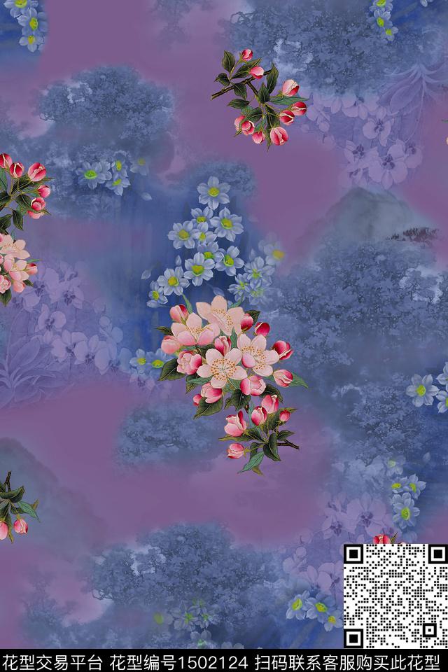 绿植树叶花卉旗袍数码印花华亿平台下载（图片编号: 1502124） - 瓦栏（Walan）