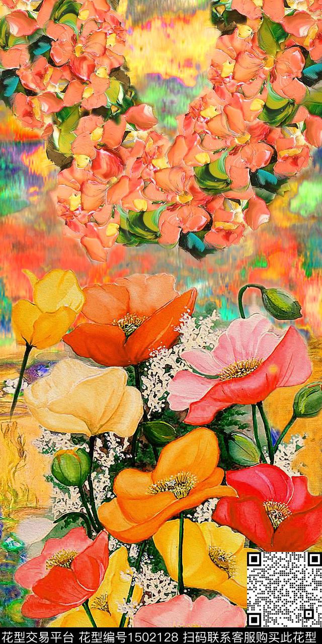 民族风花卉油画华亿平台数码印花华亿平台下载（图片编号: 1502128） - 瓦栏（Walan）