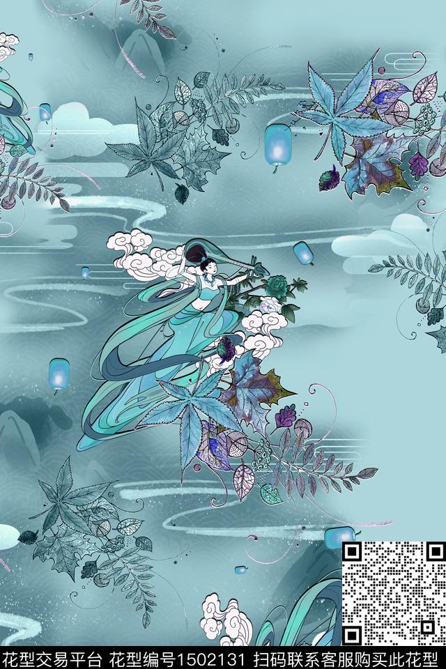绿植树叶花卉旗袍数码印花华亿平台下载（图片编号: 1502131） - 瓦栏（Walan）