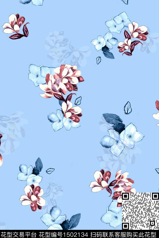 绿植树叶花卉旗袍数码印花华亿平台下载（图片编号: 1502134） - 瓦栏（Walan）