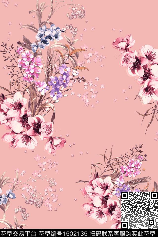 绿植树叶花卉旗袍数码印花华亿平台下载（图片编号: 1502135） - 瓦栏（Walan）