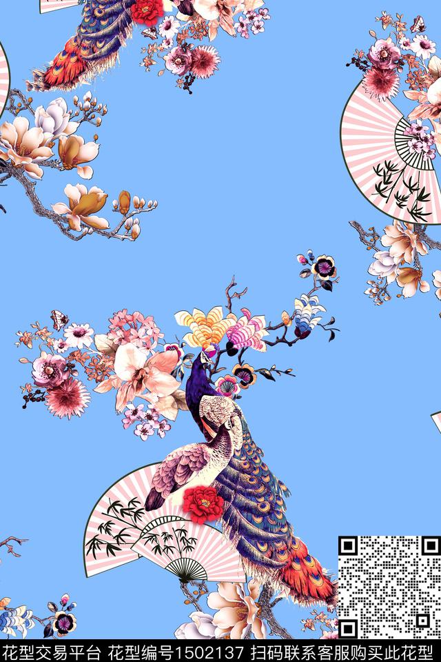 绿植树叶花卉旗袍数码印花华亿平台下载（图片编号: 1502137） - 瓦栏（Walan）