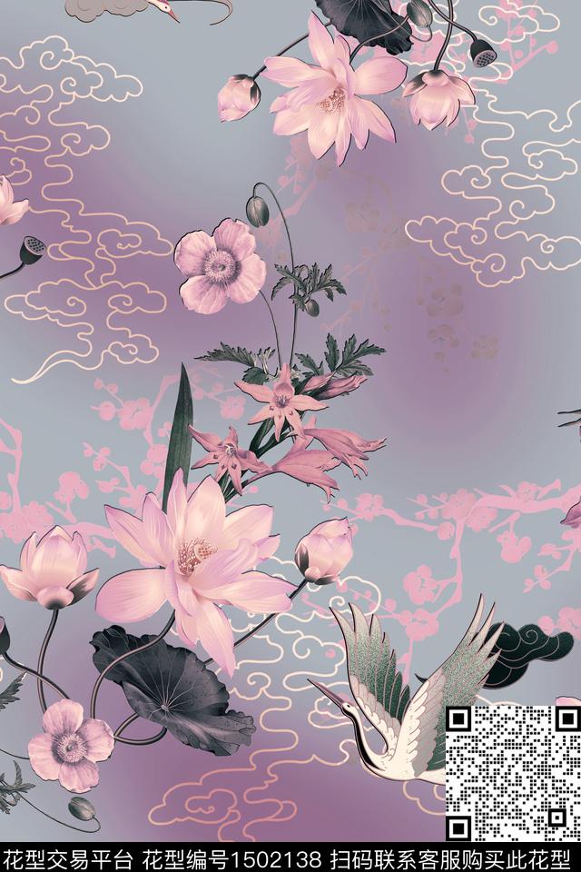 绿植树叶荷花花卉数码印花华亿平台下载（图片编号: 1502138） - 瓦栏（Walan）