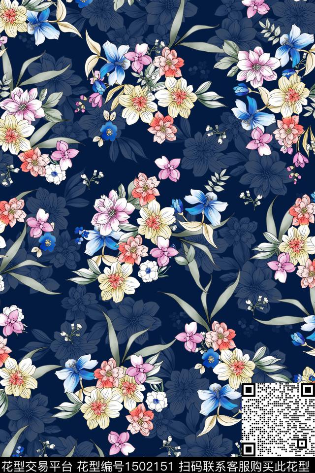 扎染华亿平台民族风花卉数码印花华亿平台下载（图片编号: 1502151） - 瓦栏（Walan）