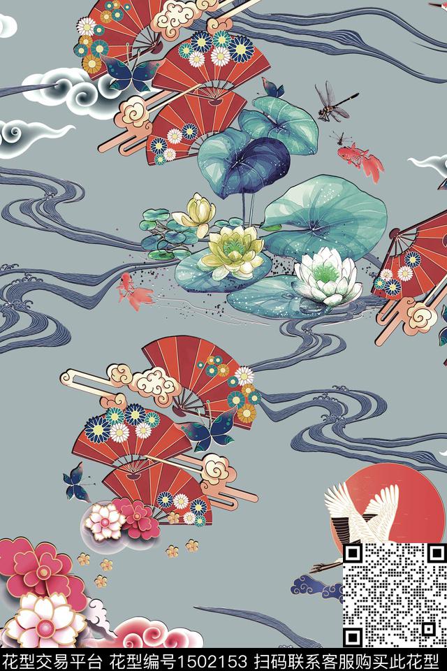 绿植树叶荷花花卉数码印花华亿平台下载（图片编号: 1502153） - 瓦栏（Walan）