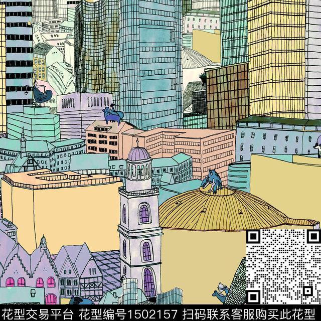 几何插画休闲风数码印花华亿平台下载（图片编号: 1502157） - 瓦栏（Walan）