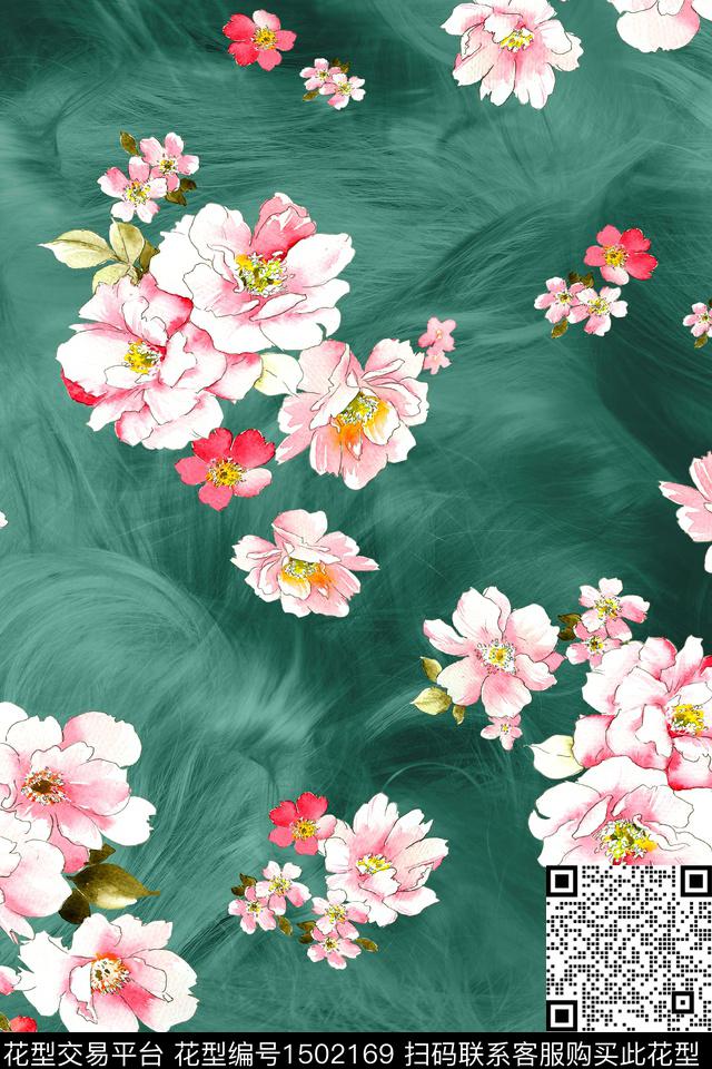 花卉大牌风真丝数码印花华亿平台下载（图片编号: 1502169） - 瓦栏（Walan）