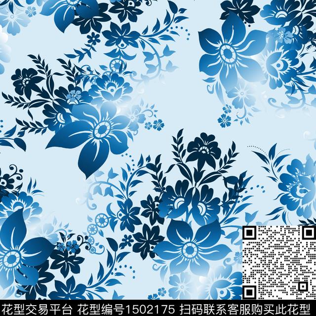 渐变花卉朦胧花卉数码印花华亿平台下载（图片编号: 1502175） - 瓦栏（Walan）