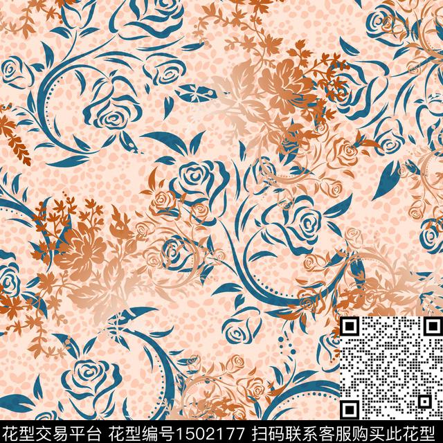 渐变花卉朦胧花卉数码印花华亿平台下载（图片编号: 1502177） - 瓦栏（Walan）