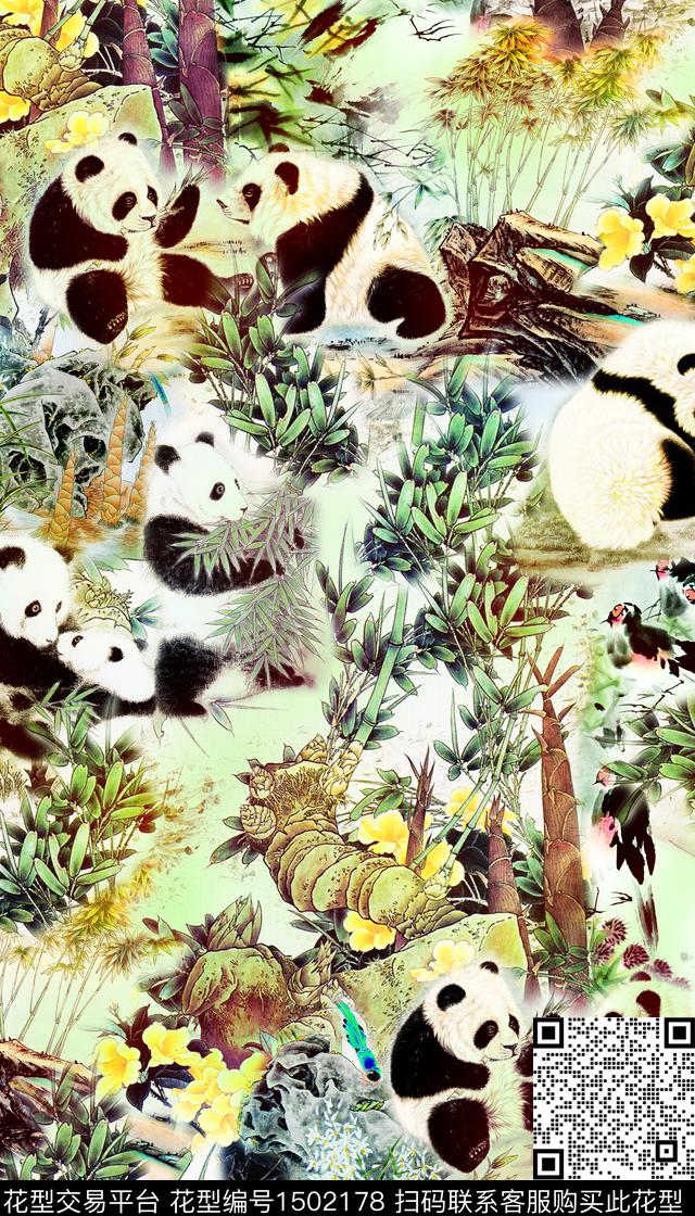 抽象熊猫中国风数码印花华亿平台下载（图片编号: 1502178） - 瓦栏（Walan）