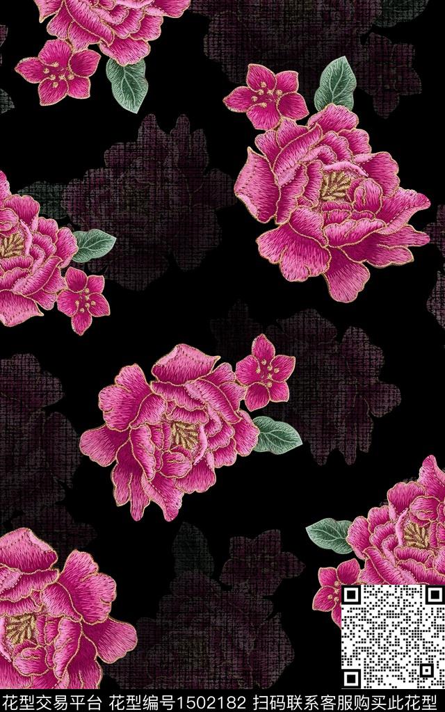 花卉中老年绣花华亿平台传统印花华亿平台下载（图片编号: 1502182） - 瓦栏（Walan）