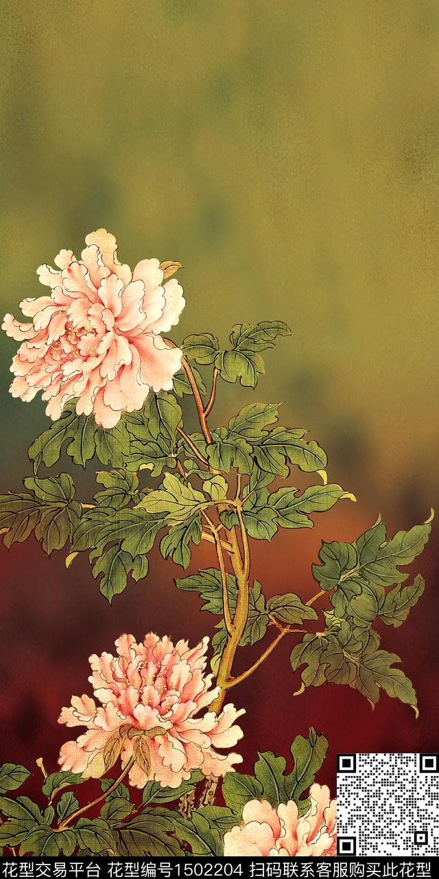 大花中国风定位花牡丹数码印花华亿平台下载（图片编号: 1502204） - 瓦栏（Walan）