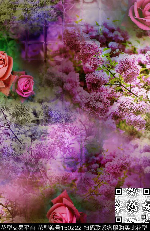 组合花朵棉花数码印花华亿平台下载（图片编号: 150222） - 瓦栏（Walan）