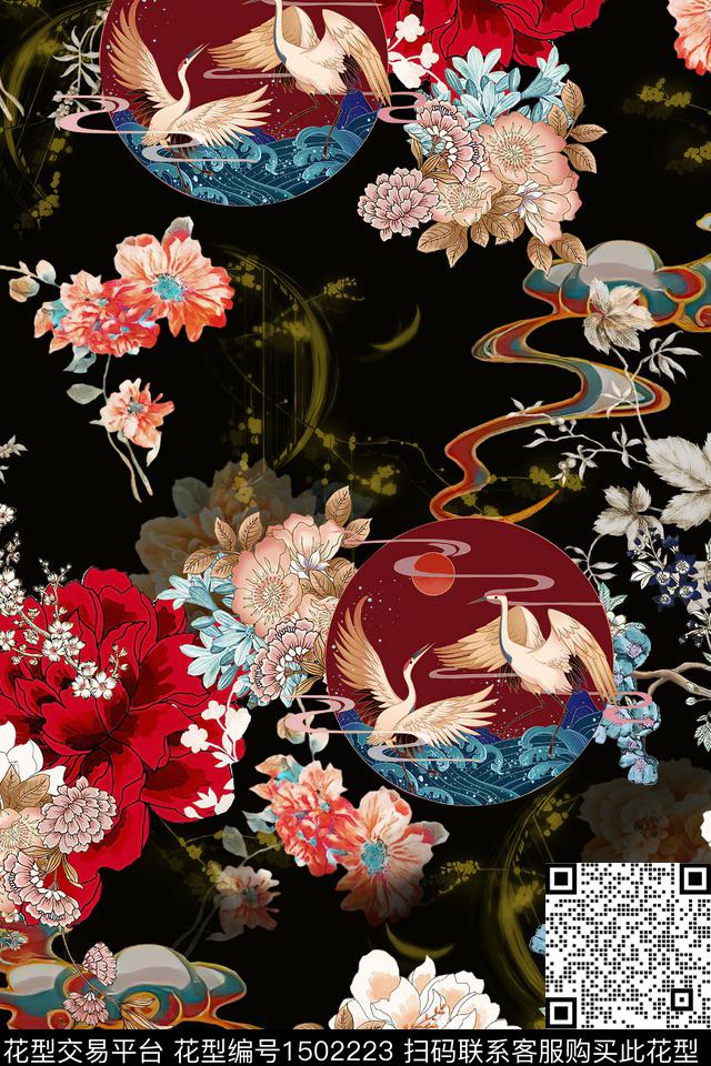 花卉香云纱真丝数码印花华亿平台下载（图片编号: 1502223） - 瓦栏（Walan）