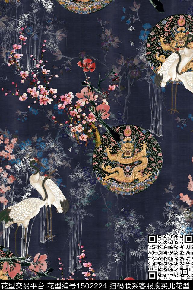 花卉香云纱中国风数码印花华亿平台下载（图片编号: 1502224） - 瓦栏（Walan）