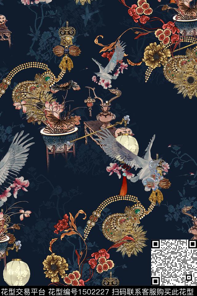 花卉香云纱中国风数码印花华亿平台下载（图片编号: 1502227） - 瓦栏（Walan）