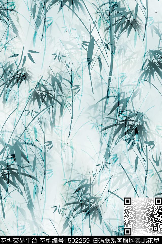 炫彩绿植树叶水彩数码印花华亿平台下载（图片编号: 1502259） - 瓦栏（Walan）