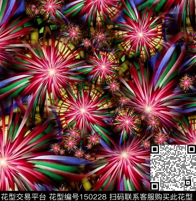 光感烟花绚丽数码印花华亿平台下载（图片编号: 150228） - 瓦栏（Walan）