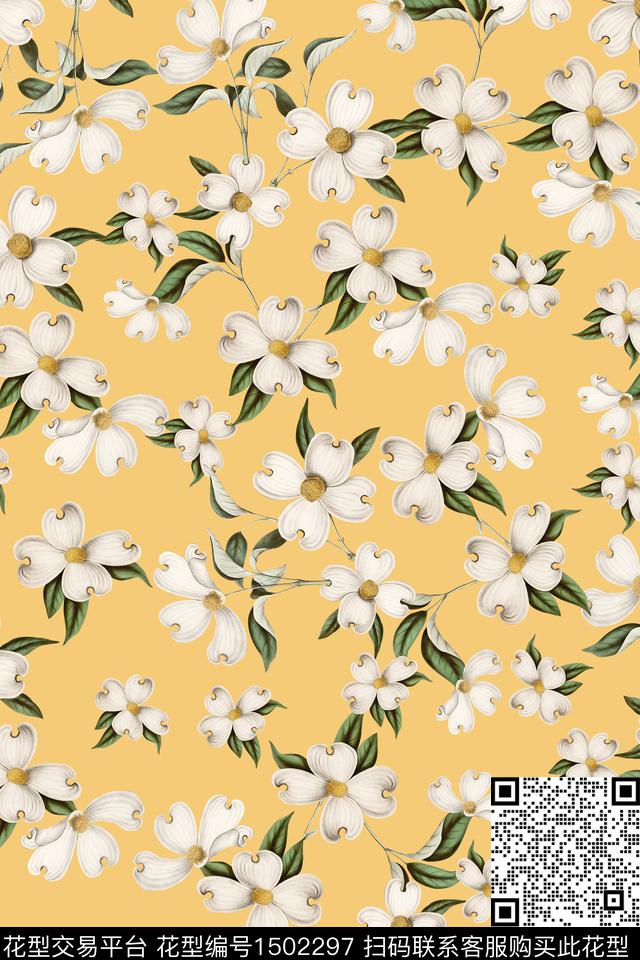 清爽底花卉花卉大牌风数码印花华亿平台下载（图片编号: 1502297） - 瓦栏（Walan）