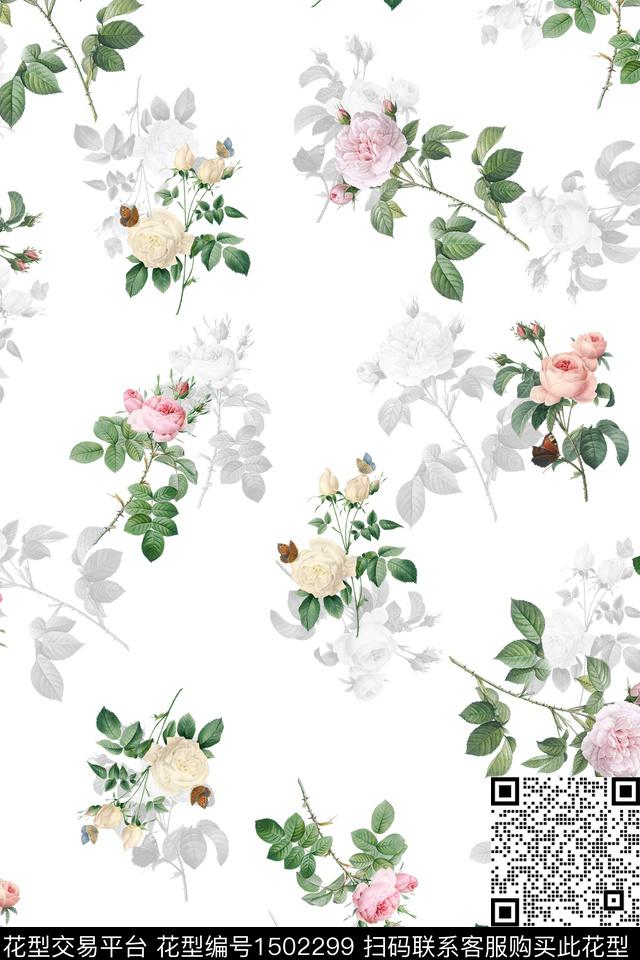 清爽底花卉花卉大牌风数码印花华亿平台下载（图片编号: 1502299） - 瓦栏（Walan）